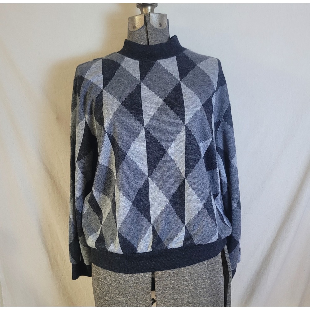 Vintage 80s Funky Gray Scale Geometric‎ Sweater Sweatshirt Acrylic Size Small
